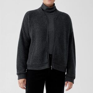 Eileen Fisher Boucle Wool Knit Flight Jacket in Dark Gray Women’s Size Small
